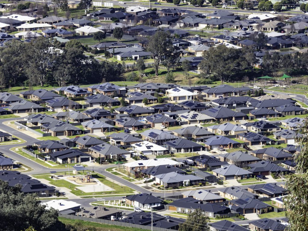 High angle view of new housing development in rural Victoria