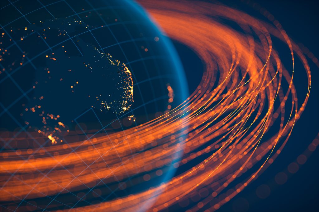 The flow of data across a connected world.
(World Map Courtesy of NASA: https://visibleearth.nasa.gov/view.php?id=55167)