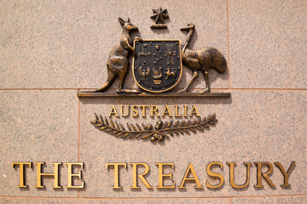 The Australian Coat of Arms, with the words The Treasury beneath them.